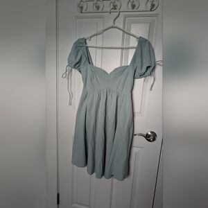 Abercrombie & Fitch | Puff Sleeve Mini Dress Baby Blue Sweetheart Tall Small NWT
